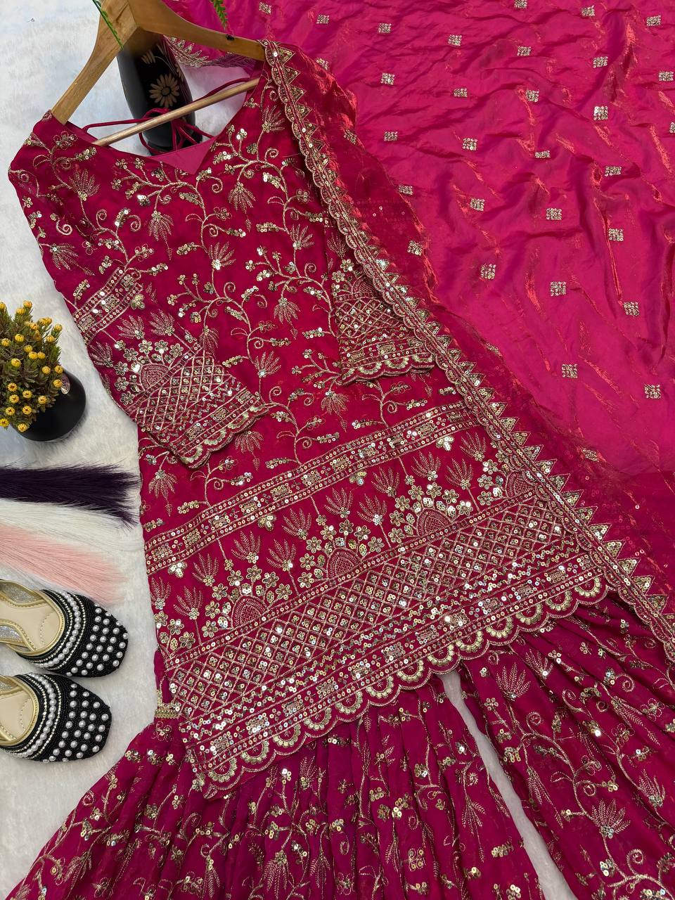Terracotta Orange Couture Sharara Set - Festive Wear